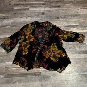 W5 Open kimono Cardigan Floral Velvet Short Sleeve